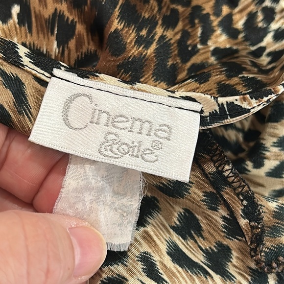 Vintage Cinema Etoile Cheetah Print Slinky Satiny Midi Nightgown Slip Dress - S - Picture 6 of 6